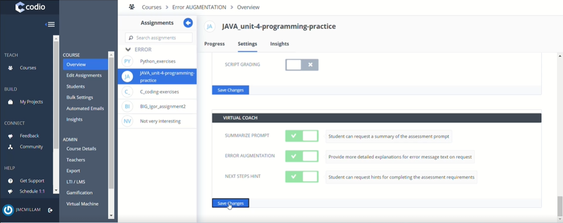 Assignment setting vc