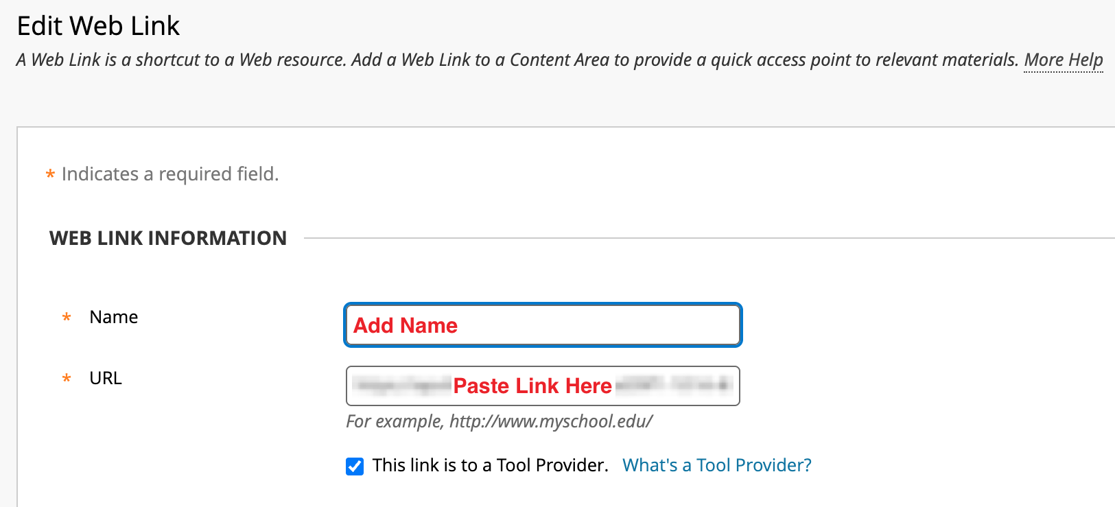 Blackboard Configuration URL field for LTI Integration URL