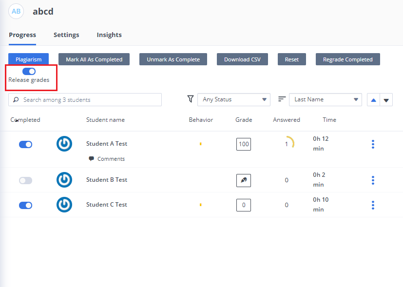 Release grades toggle