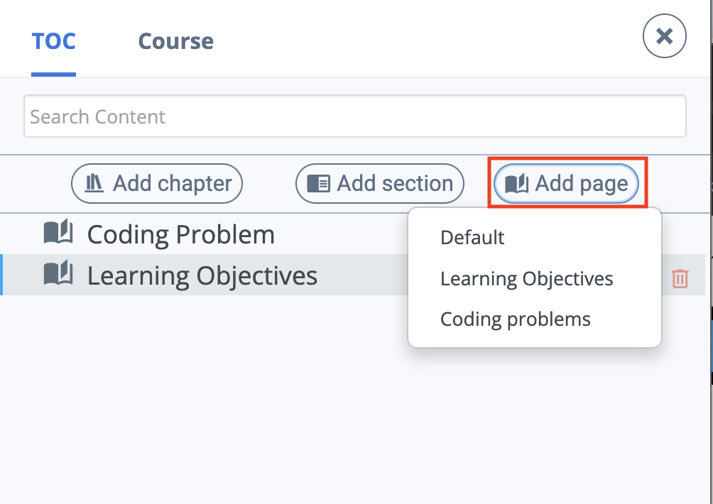 Accessing blueprints from the Add page button