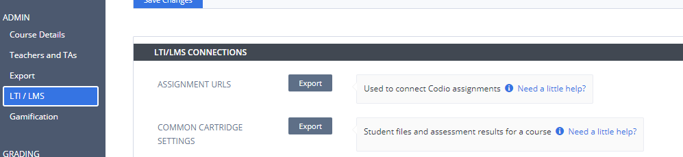 Export LTI settings