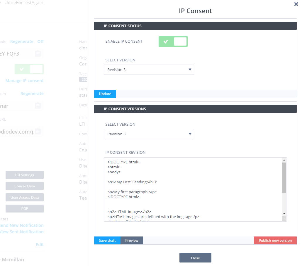 Manage IP consent