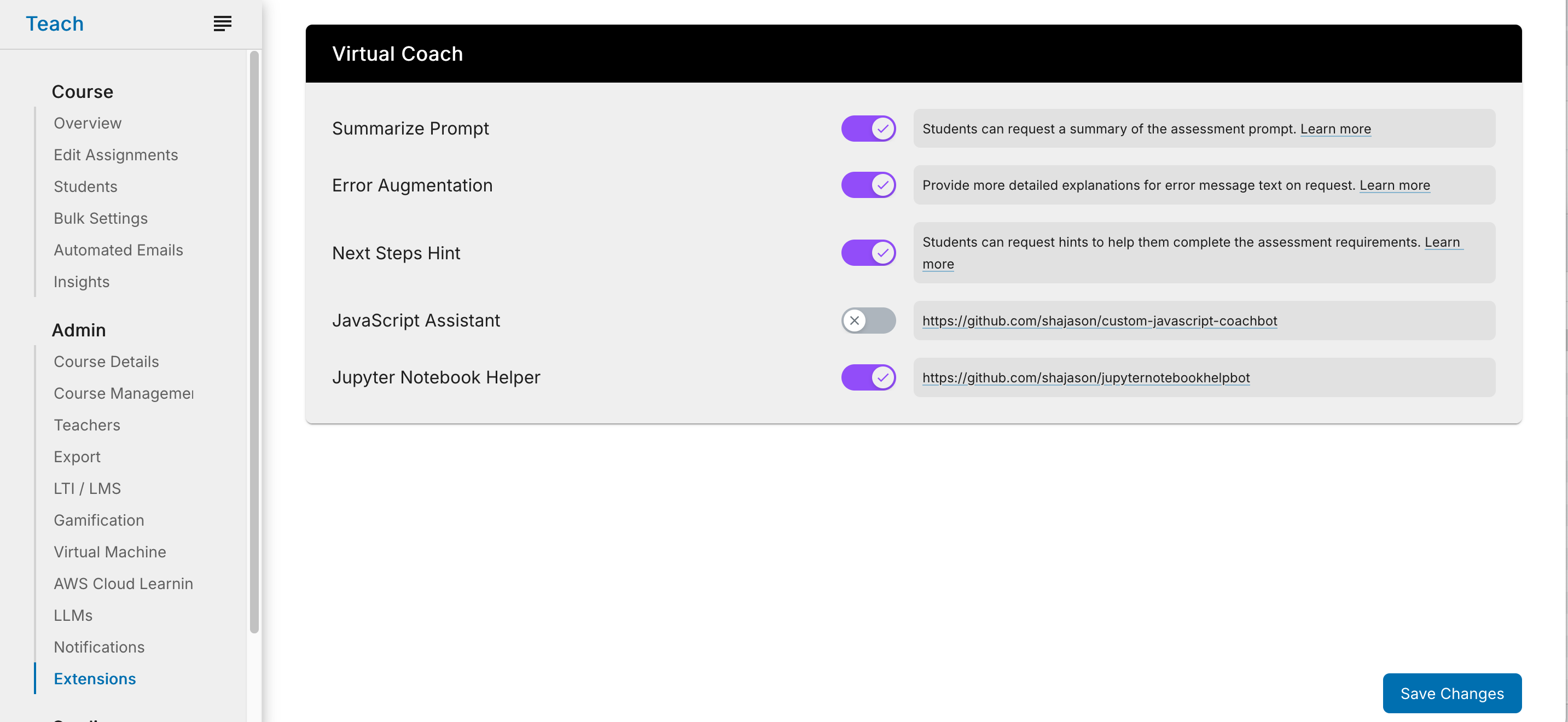 Course-level Extensions Settings