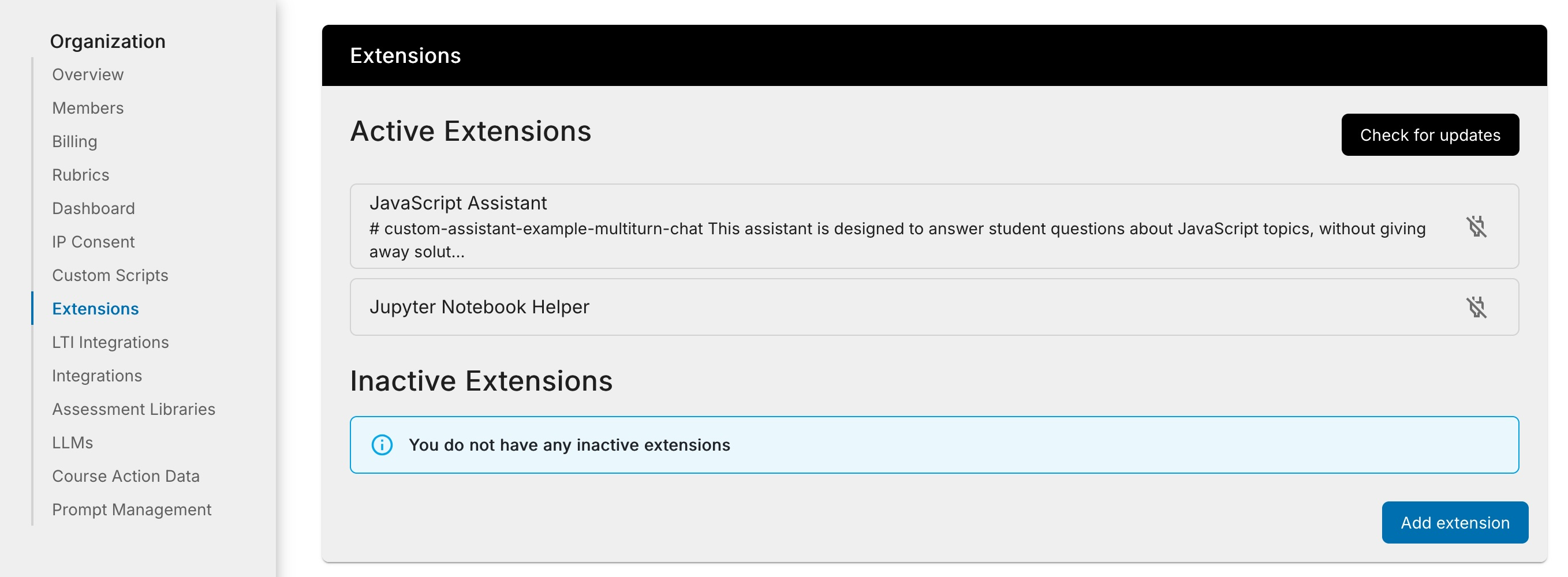 Organization Extensions Tab