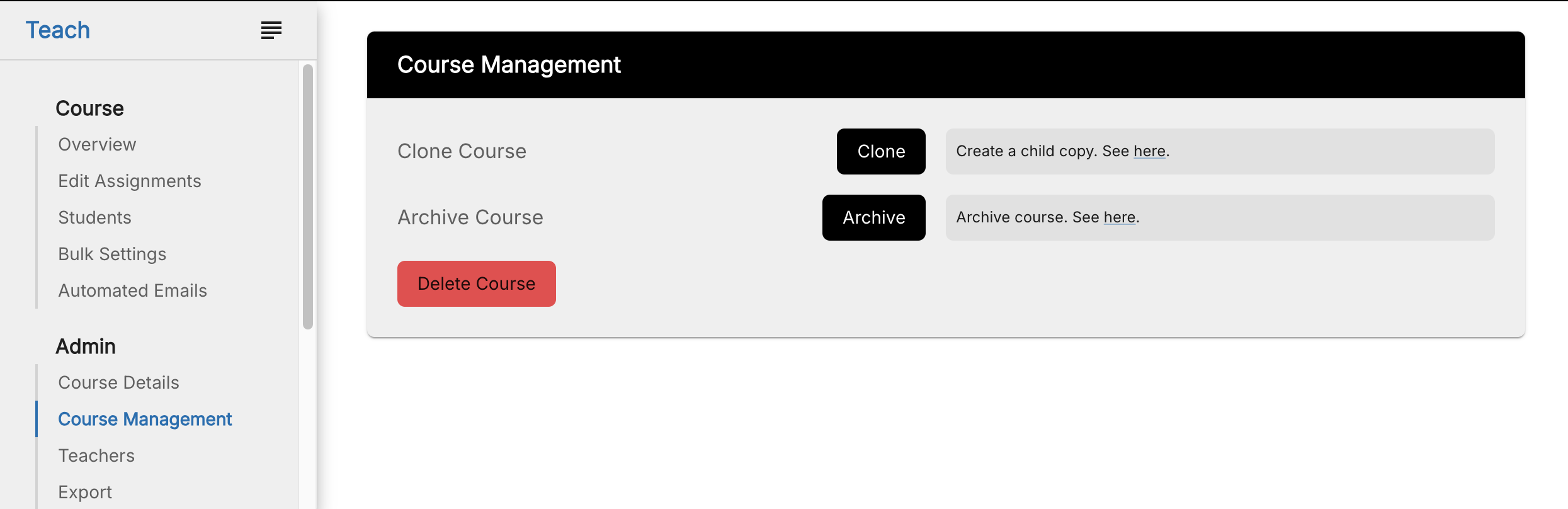 Delete Course Button