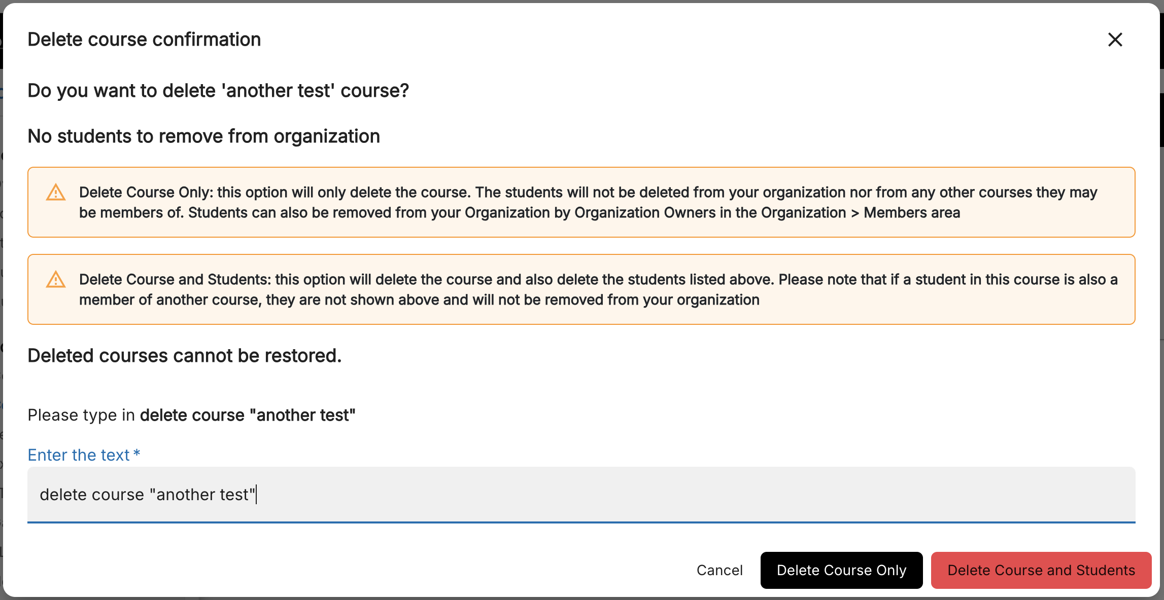 Delete Course Confirmation