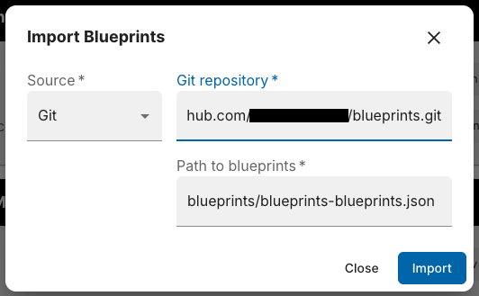 Import Blueprints window from GitHub