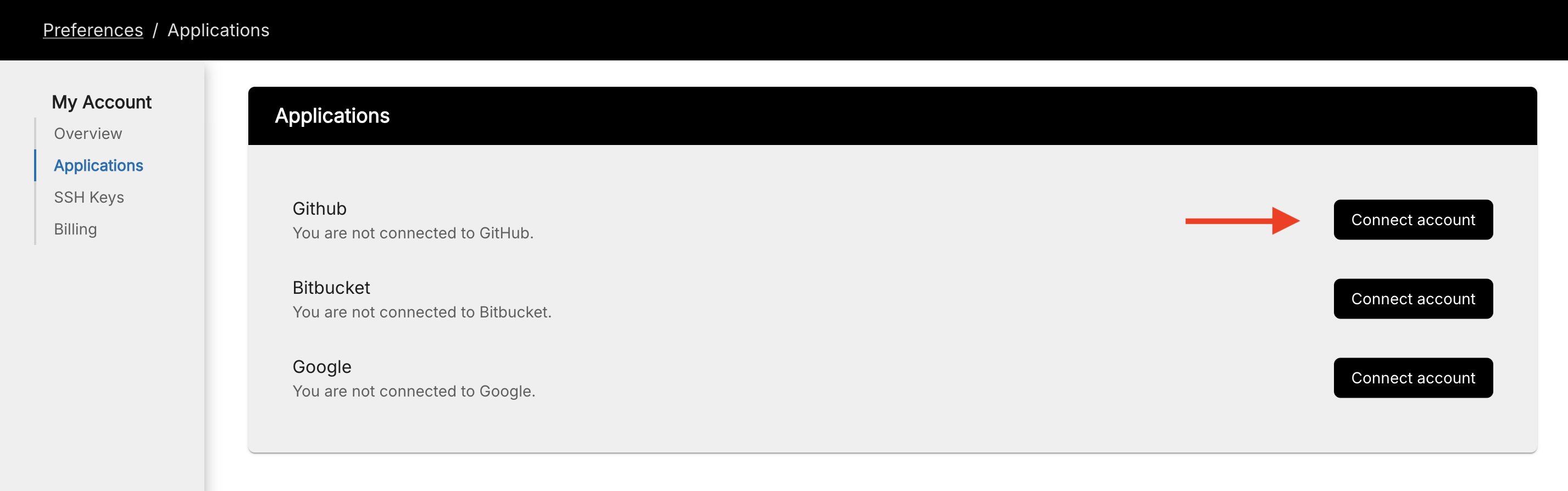 The connecting GitHub dialog