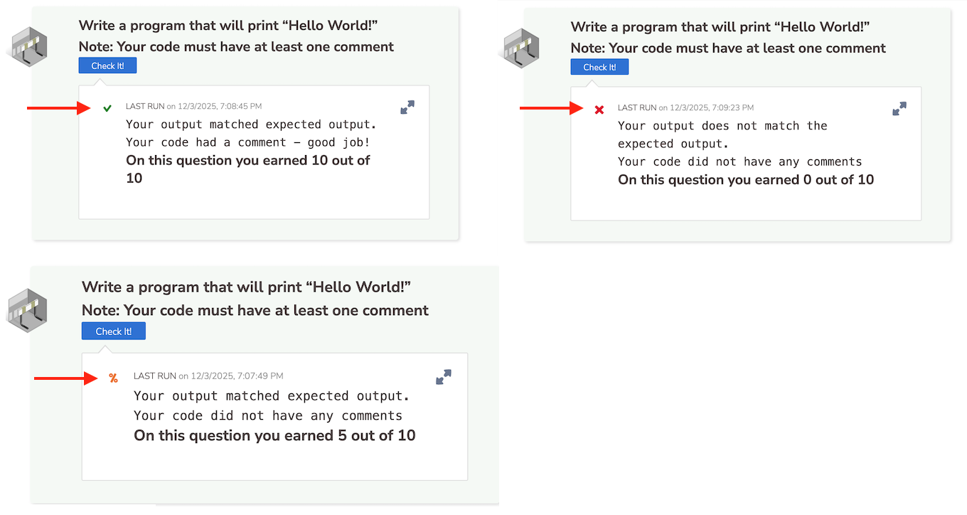 Indicators for assessment correctness