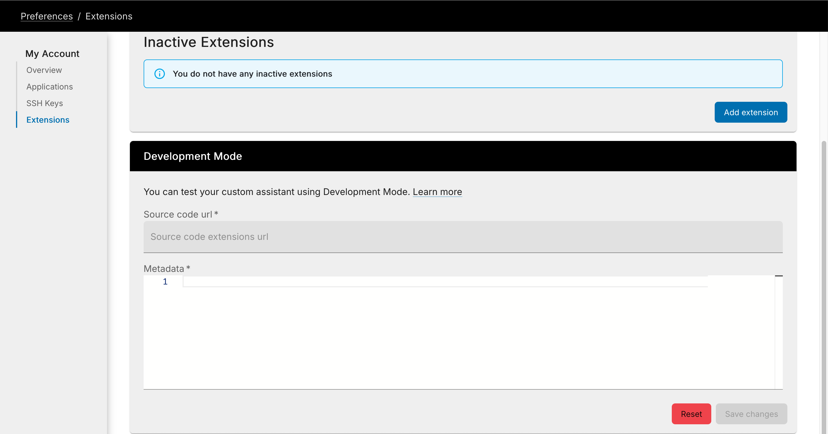 Development Mode for testing extensions