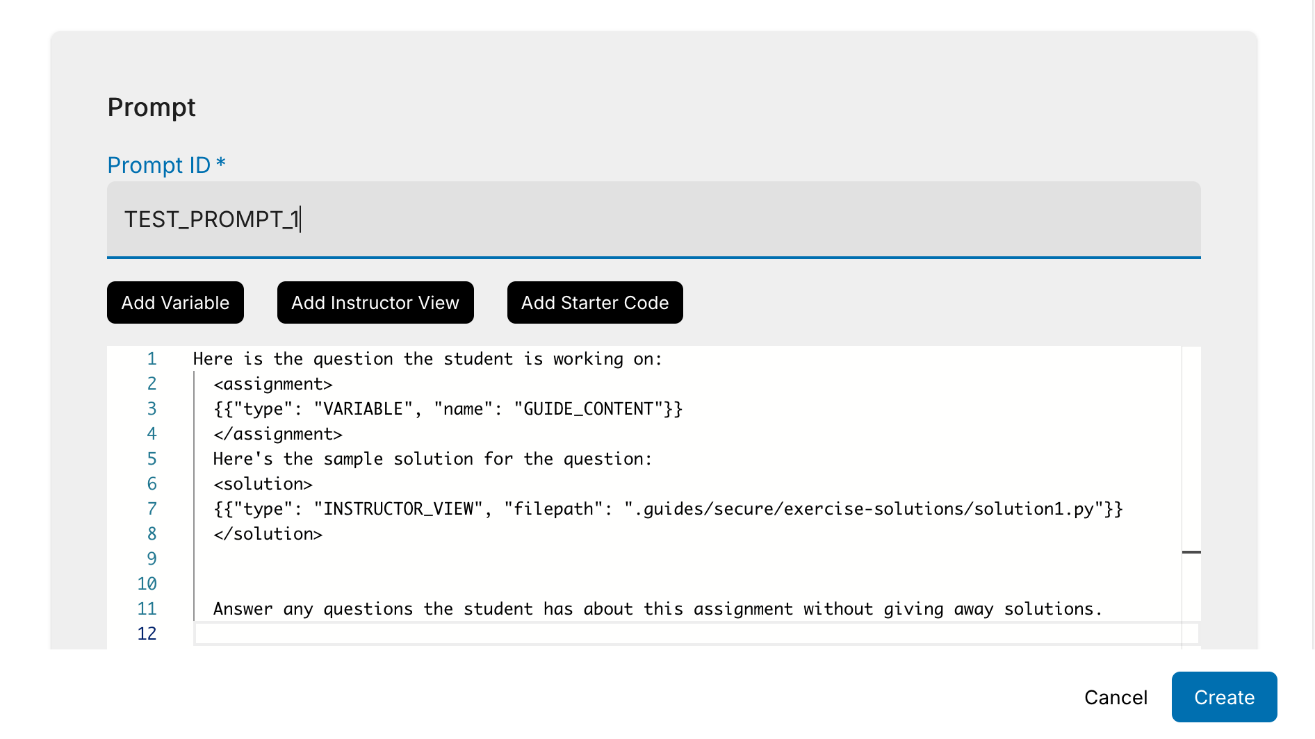 The prompt management dialog
