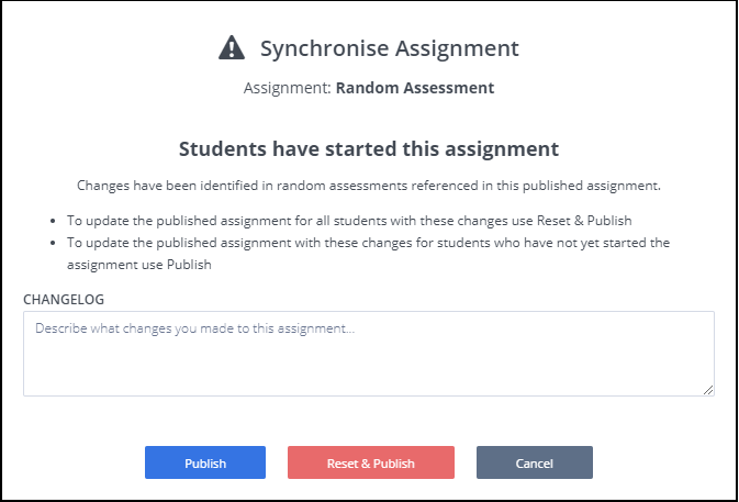Synchronise Random assessment students started
