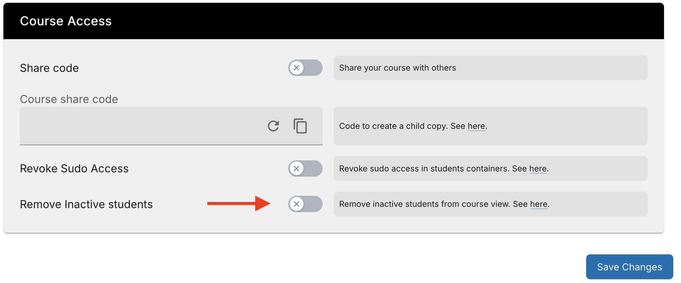 Remove Inactive Students Toggle