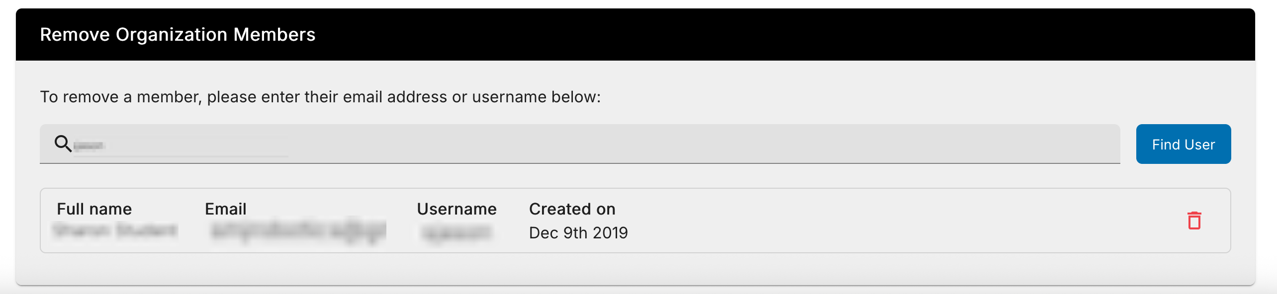 Remove Organization Members search interface