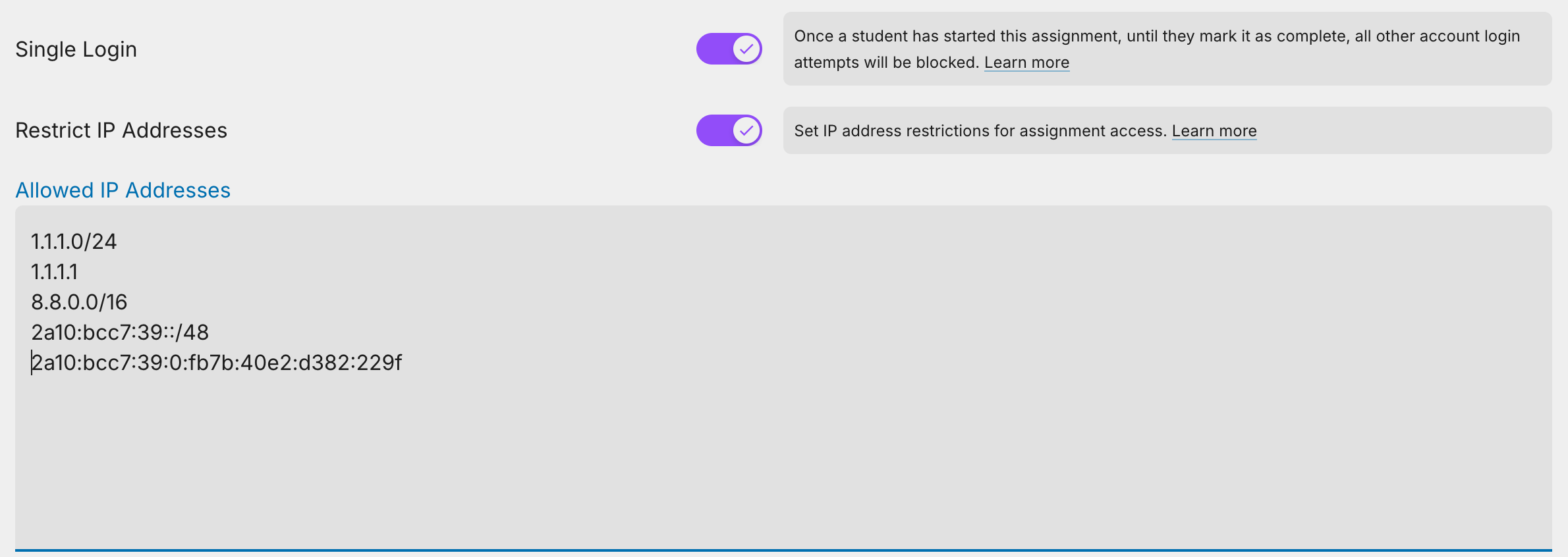 Restrict Allowable IP addresses for an assignment