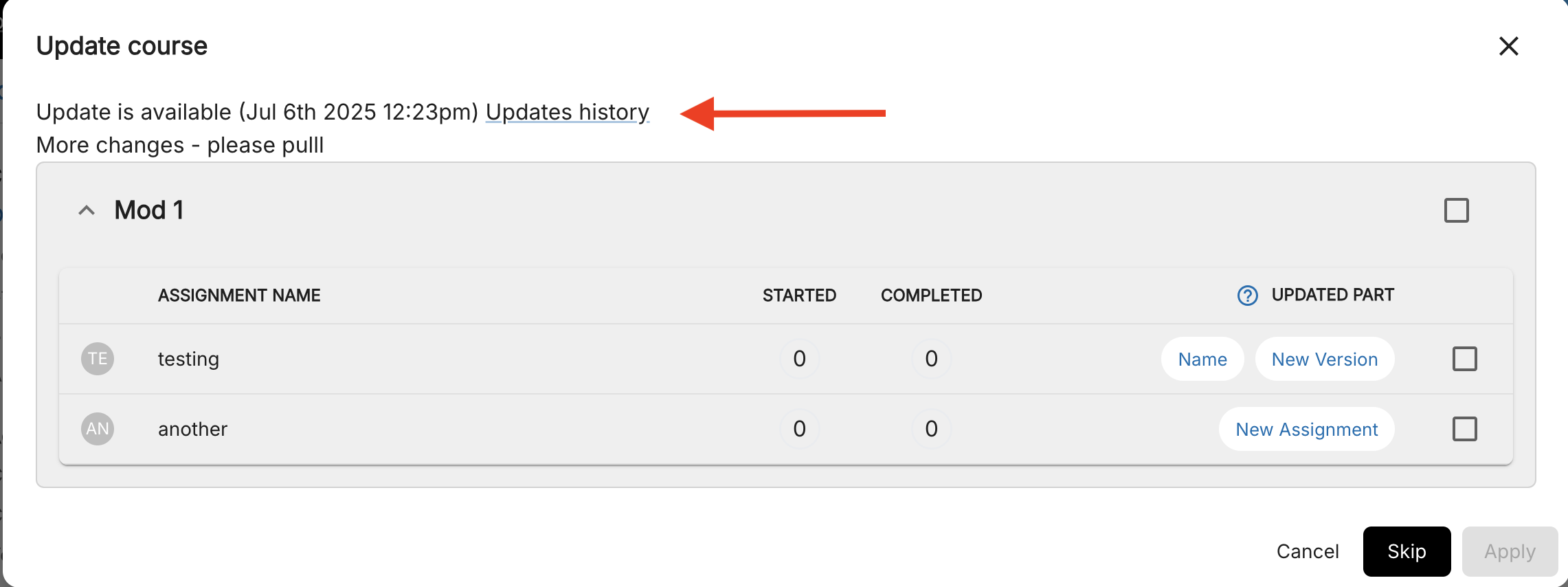 View update notification history